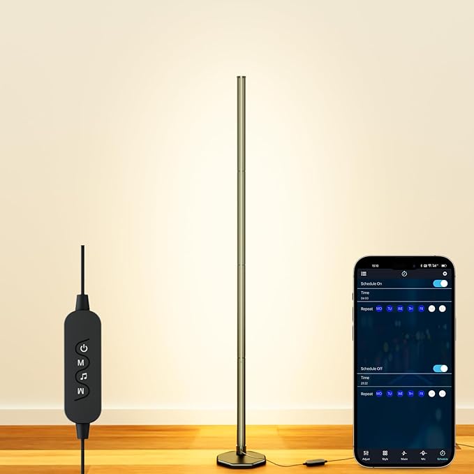 2400 Lumen LED Corner Floor Lamp with APP Control for Pet Rooms, Living Rooms, Bedrooms and Game Rooms, Office Lighting, Removable, Easy to Install Lighting (58-inch)
