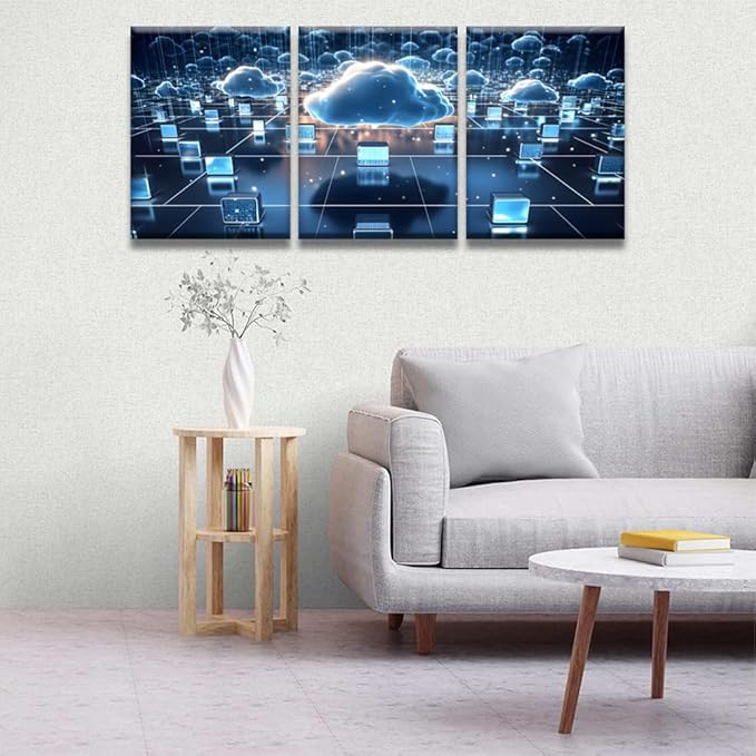 LSIUHWUWI Canvas Art Wall Decor for Bedroom Cloud Computing Art Prints AI Canvas Art Wall Painting Artwork for Walls Canvas Wall Decor Bedroom Wall Decor Framed Ready to Hang 12x16inchx3