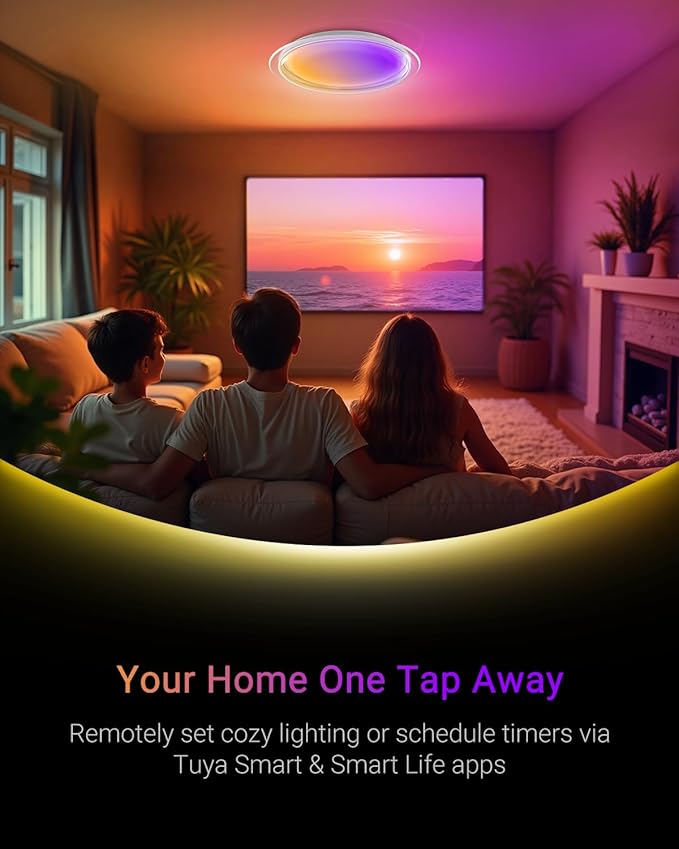 1-Pack, 21 inch Smart LED Music Ceiling Light with Bluetooth Speaker, Compatible with Alexa & Google Home, Color Changing RGB Dimmable Light for Living Room, Bedroom, Kitchen