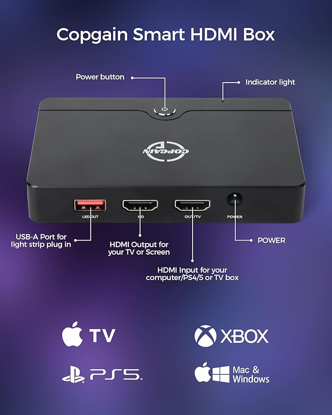 D1 LED Lights for TV 4M for 55-70" RGB LED Strip Lights for 4K 60hz with Gaming,Music Rhythm Mode LED Light Strip Come with HDMI Box