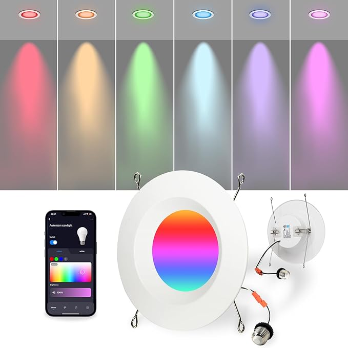 Wi-Fi & Retrofit Led Recessed Lighting 6 inch,Color Changing Recessed Lights,Led Can Light Multi Color with Junction Box,9W 750LM Smart Downlight,Work with Alexa/Google,IC Rated & ETL Certified,1 Pack