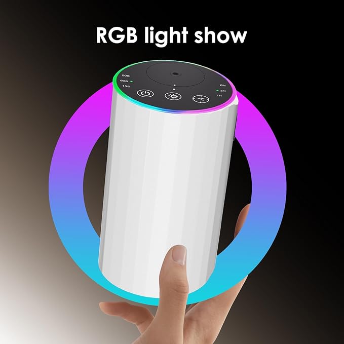 Waterless Essential Oil Diffuser, 7 Colors LED Light, Battery Powered Mini Scent Air Machine, Aromatherapy Mist Diffuser for Home Room Car Office，Black Aluminum Alloy (White)