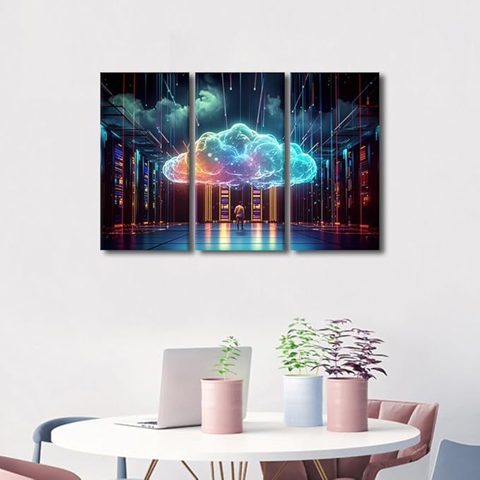 TUMOVO Wall Art for Living Room 3 Panel AI Art for Business and Technology Pictures Posters for Home Office Wall Decoration, Artificial Intelligence Concepts Artwork Gallery-Wrapped, 36" Wx24 H