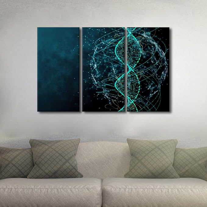 Wall Art Decor for Medicine Poster Canvas Decor Blue DNA Picture Printing 3 Panel Modern Canvas Artwork Prints for Lady Living Room Decor Stretched and Framed Ready to Hang 28"Wx42"H