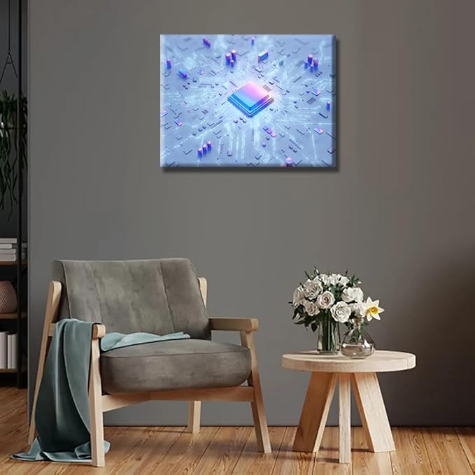 LSIUHWUWI Canvas Wall Art Central Computer Processors CPU Wall Decorations for Living Room Canvas Prints Technology Digital Art Modern Artwork for Bedroom Bathroom Framed Ready to Hang 12x16 INCH