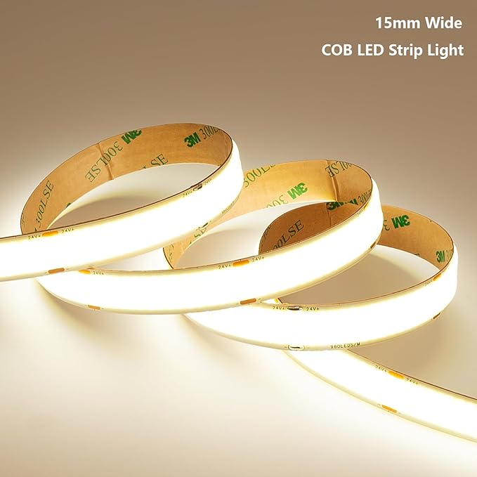 24V 15MM Wide COB LED Strip Light 32.8ft (2 Rolls of 16.4ft), 4000K Natural White Super Bright 25W/M 2750LM/M CRI 92 LED Tape Lights with Power Supply for Living Room Commercial