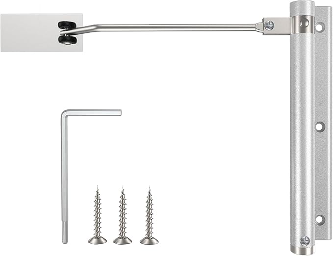 Automatic Door Closer, Stops Door Slamming, Ultra-Quiet Soft Close for Home & Apartment Doors, Upgraded Aluminum Roller Arm, Scratch-Free, Adjustable Speed, Self Closing Spring Door Closer, Silver