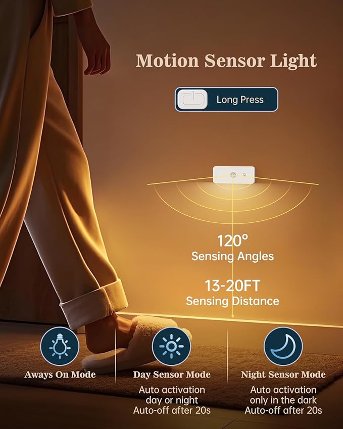 Yiliaw Motion Sensor Night Lights Indoor - Rechargeable Stick-On Stair Lights with Wireless Magnetic Mount, Adjustable Brightness & 3 Color Temps for Hallway, Stairway, Bathroom, Closet (2-Pack)