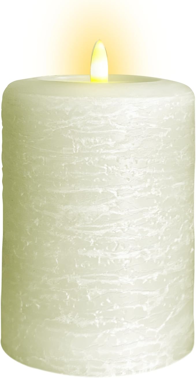 LumiPur Signature Natural Glow Flickering Flameless LED Wax Pillar Candle (3.5" x 5", Linen White)