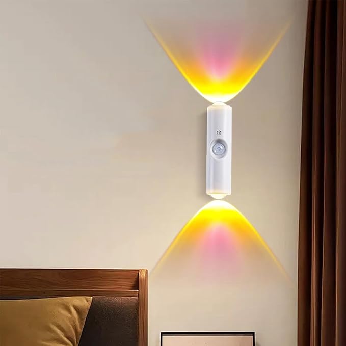 Motion Sensor Wall Lamp - Smart Indoor Night Light Wall Light, Stair Light Rechargeable Sensor Bathroom Light for Bathroom, Bedroom, Living Room, and Courtyard (1Pcs,White, 7 Colors)