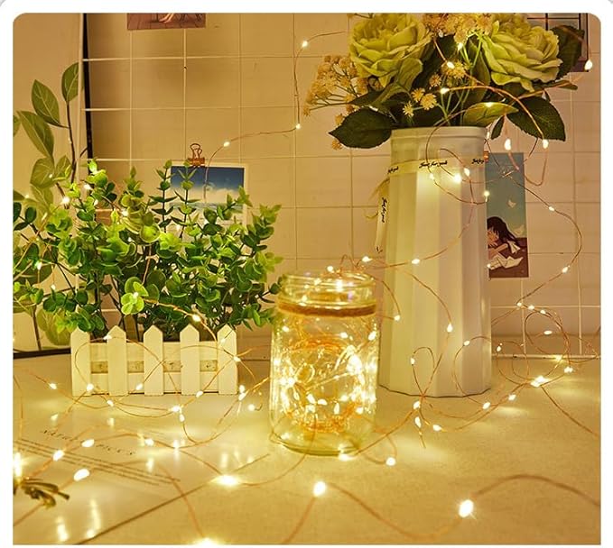 LED Fairy Lights Battery Operated String Lights Waterproof Silver Wire Firefly Lights for DIY Crafts Wedding Indoor Outdoor Christmas Patio Garden Decoration (Warm White, 66FT-200LEDS)
