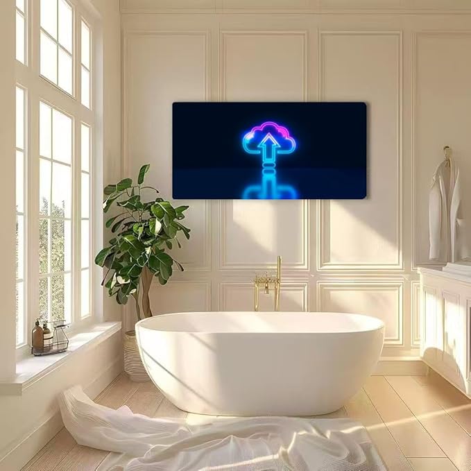 Wibinuki Wall Art Wall Decor Wall Paintings Neon cloud upload da neon sign in blue reflection Cloud for Living Room Bedroom Bathroom Home Decor Can Be Hung Directly 20"x 40"