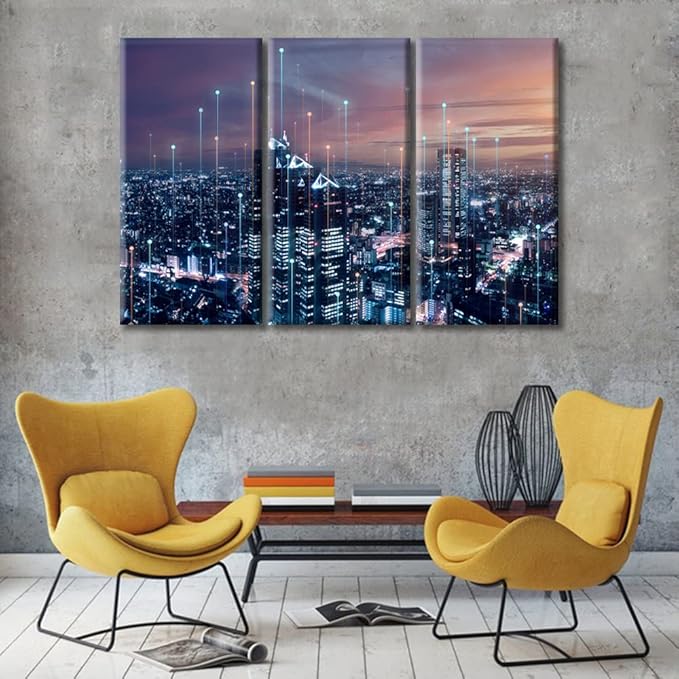 TUMOVO Technology Science Background Poster Home Decor CPU Concept Artwork Wall Art for Living Room 3 Pieces Abstract Futuristic PCB Pattern Artwork Wall Decor Framed Ready to Hang (42" Wx28 H)