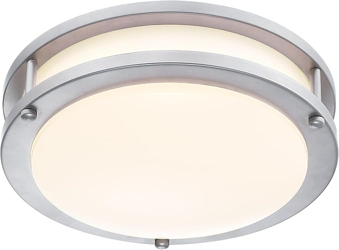 7.5 Inch Round Brushed Nickel Ceiling Light Fixture - Flush Mount LED Kitchen Ceiling Lamp 2700K/3000K/3500K/4000K/5000K Adjustable Brushed Nickel Bathroom LED Light for Bedroom 12W