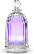 120ml Glass Essential Oil Diffuser, Ultrasonic Aroma Diffuser Glass Cover & Plastic Reservoir with Auto Shut-Off, 7 Colors LED Light for Home, Bedroom, Office, Yoga(White Base)