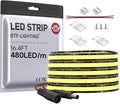 BTF-LIGHTING FCOB COB LED Strip 480LED/m Flexible High Density Uniform Light 9W/m 16.4FT DC12V Warm White 3000K CRI 90+ 8mm Width LED Ribbon for Indoor Decor(No Adapter or Controller)