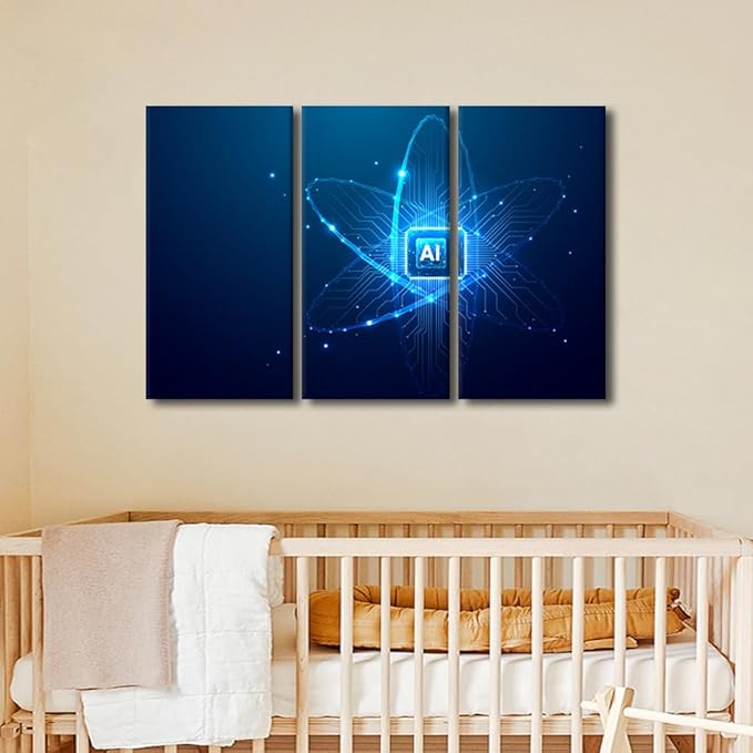 TUMOVO 3 Pieces Wall Art - CPU Processor Canvas Prints AI Intelligence Posters Canvas Print Modern Artwork Room Wall Decorations AI Paintings Stretched and Framed Ready to Hang, 36" Wx24 H