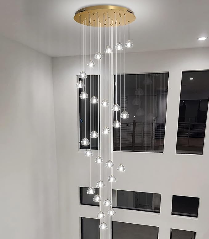 157 Inches Long Chandelier Bubble Crystal Balls Glam Chandeliers Dimmable Light High Ceiling Pendants Light Adjustable Large Size Lighting Fixtures Antique Gold