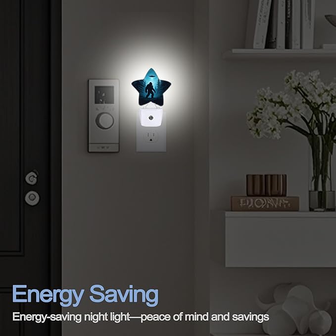 Big Foot UFO Night Lights Plug Into Wall,Forest Landscape Star Night Light for Kids,Nightlight with Dusk to Dawn Smart Sensor for Bedroom Bathroom Decor,Children Women Men Gift