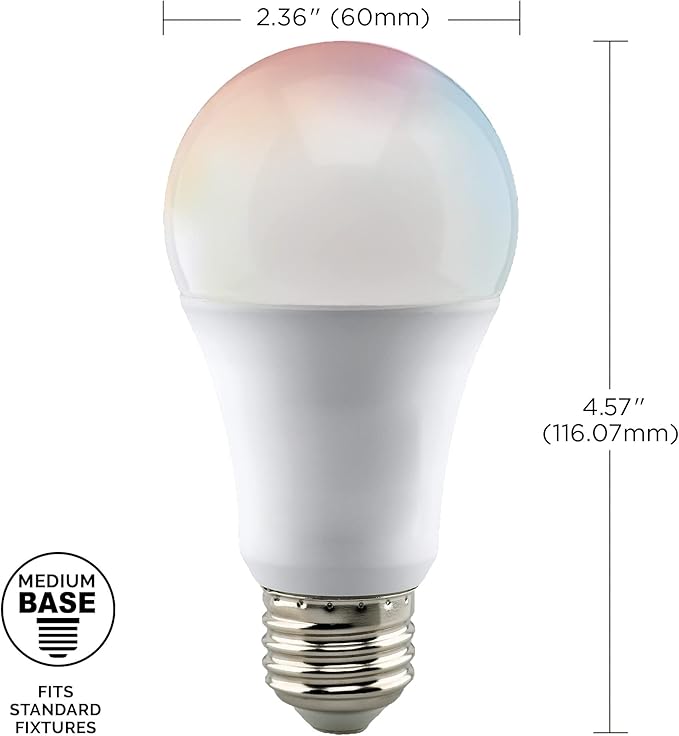Satco S11254 Starfish 10-Watt A19 WiFi Smart LED Color-Changing Light Bulb, Works with Siri, Alexa, Google Assistant, SmartThings, 2700K-5000K, 800 Lumens