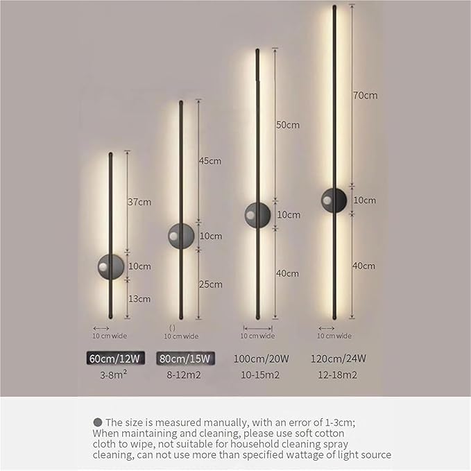 LED Long Strip Wall Lights with Motion Sensor Wall Lamp 3000K/4000K/6000K Wall Modern Simple Aluminum Mounted Indoor Bedside Decoration Light Living Room(Black White Light,80cm)