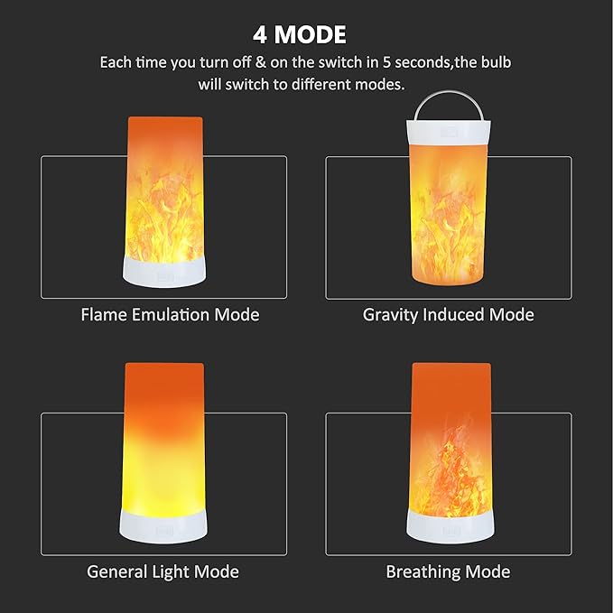 4X LED Flame Effect Light , USB Rechargeable 4 Modes Flickering Flame Candle Lantern with Remote Timer Gravity Sensing Effect Magnetic Base Waterproof Dimmable Outdoor Hanging Lamps Camping
