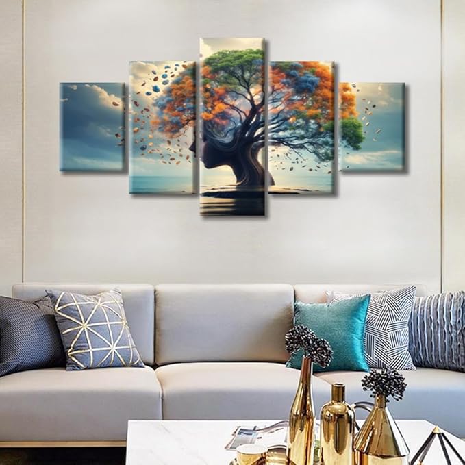 Tree of Life Canvas Wall Art for Bedroom Living Room Abstract Brain Pictures Modern Home Decor Smart Brain Painting Pictures Office Wall Decor Frame Ready to Hang, (60"Wx32"H)