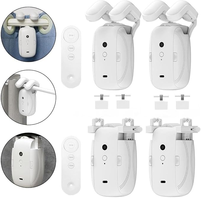 Automatic Drapery Motor Smart Curtain Opener Remote Control Track System Roman Rod Compatible U Shaped Rail Adapter I Shaped Rail Fitter Battery Powered Blinds Cordless Window Open(1PC Roman pole)