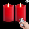 3x4 Flickering Flameless Candles Set of 2,Real Wax led Candles Flickering,with Timer,4 inch Flameless Candles with Remote,Battery Operated Candles,for Party Wedding Holiday Home Decor,Red