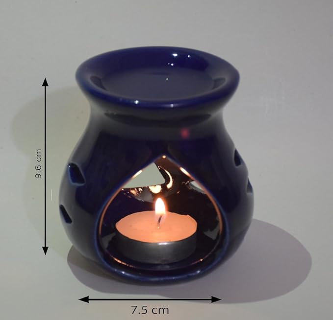 Pure Source India Ceramic Essential Oil Burner Wax Melt Burners |Aromatherapy| Ceramic Oil Diffuser| Candle Tealight Holder (Set of 1) Home Bedroom Decor Christmas Housewarming Gift, Blue