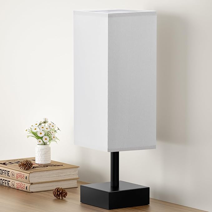 aooshine Gray Small Bedside Lamp for Bedroom - Minimalist Nightstand Lamp with Silver Base