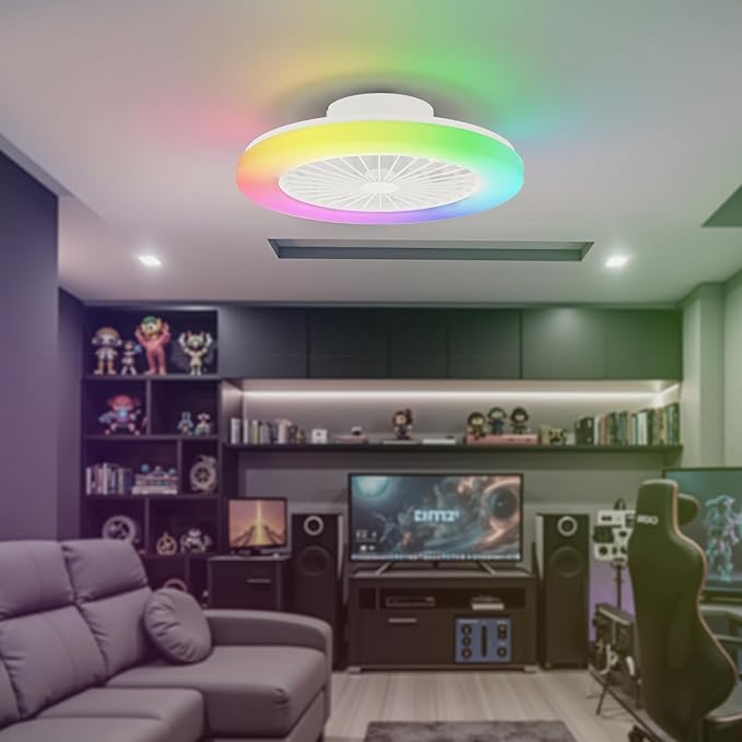 Modern LED Ceiling Light with Fan, RGB Ceiling Fan Lights, Ceiling Fan with lamp, 24 Ventilation speeds, infinitely dimmable Light for Living Room, Bedroom, Office, 3000-5500 K (White &19" & RGB)