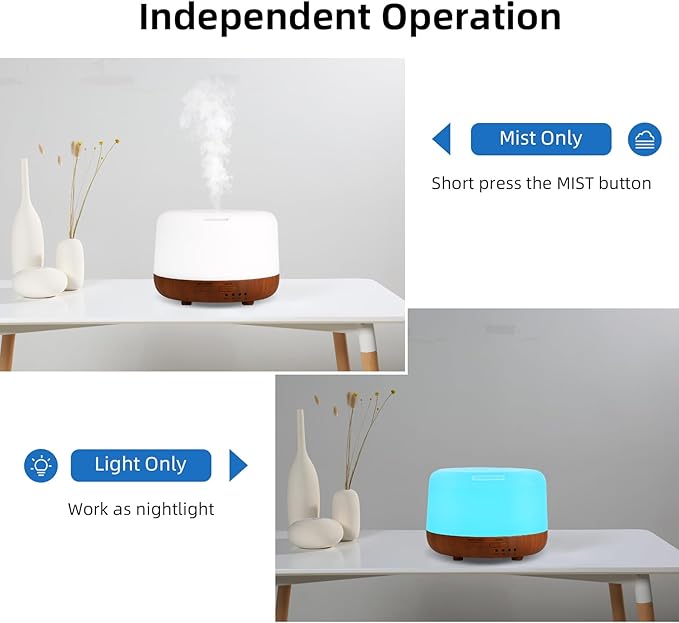 300ML Essential Oil Diffuser Aromatherapy Diffuser, Quiet 8 Hours Operation, 7-Color LED Light, 4 Timer, Remote Control, Auto-Off, Easy to Clean, for Bedroom, Living Room, Office, Home Gifts