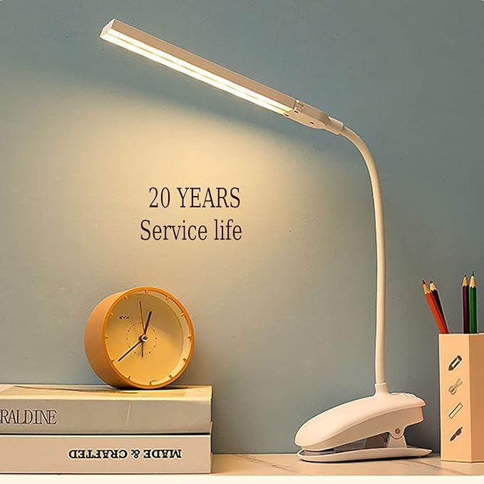 Dual Head LED Desk Lamp with Clamp, Eye-Caring Clip on Lights for Home Office, 3500mAh Rechargeable Battery Operated Table Lamps,3 Lighting Modes & Brightness Dimmer Light for Kids Students