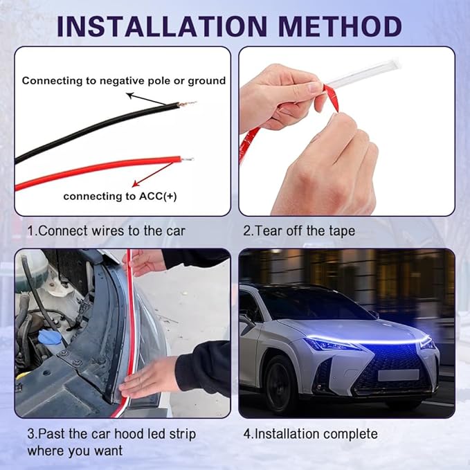 HAOBO 59 Inch Car Hood Light Strip, LED Strip Lights for Cars, Waterproof Auto LED Strip Light with Dynamic Scan Start-up Effect, Universal Engine Cover Decoration Accessories Fit Cars Trucks SUVs