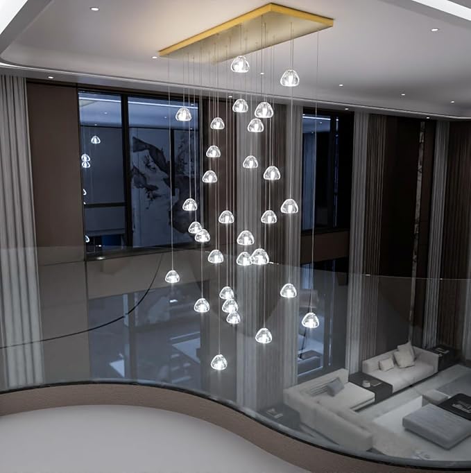 W47.2 x D15.7 x H157 Glam Chandelier Rectangular Chandeliers Bubble Crystal Pendants Light Fixture Dimmable High Ceiling Large Light Antique Gold