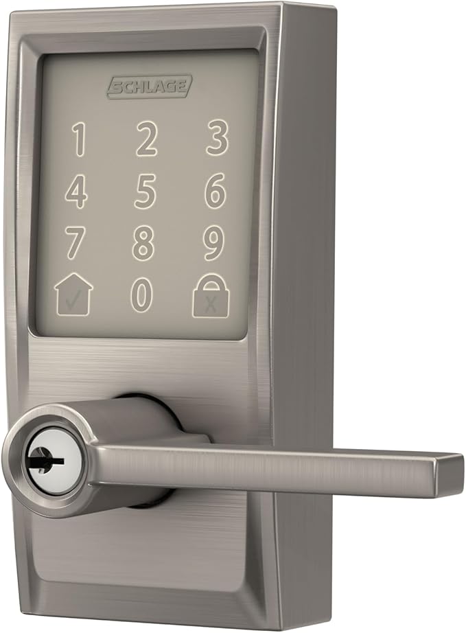 Schlage Encode Smart Wi-Fi Lock with Lever Handle, Touchscreen Keypad, Keyless Entry Door Lock, App Control, Alexa, Google Home and Airbnb Compatible, Satin Nickel, FE789WB CEN 619 LAT