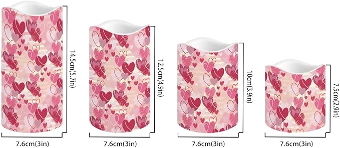 Pink Heart Theme Plastic Flameless Candles with Remote Control and Timer LED Flickering Battery Electric Pillar Candles for Table Valentine's Day Decoration