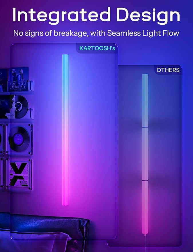45.8 inch Wireless Wall Lights Color Changing RGB LED Syncs to Music Remote Control, Battery Operated Wall Light Bar Wall Sconces for Bedroom Party Gaming Room Decor