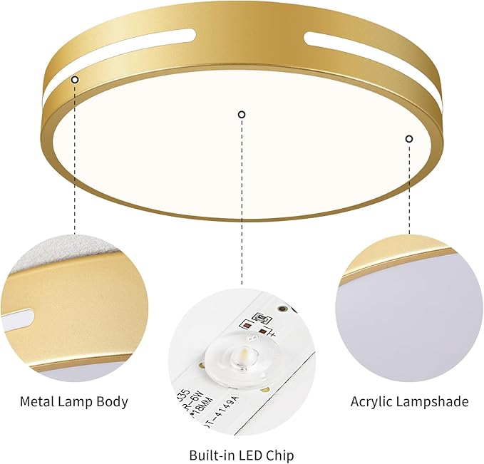 Modern Brushed Gold Flush Mount Ceiling Light Mid-Century LED Ceiling Light Bedroom Light Fixture Minimalist Ceiling Lamp for Laundry Room Kitchen Hallway Bathroom 11.81 Inch