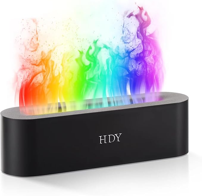 HDY 7 Color Flame Ultrasonic Humidifier - Color LED Essential Oil Diffuser, Silent Fireplace Design with Timer & Waterless Auto Shut-Off, 150ml Capacity for Home, Hotel & Office Use (Glossy Black)
