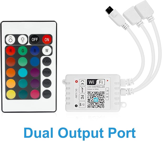 RGBZONE 4PIN WiFi RGB LED Controller, 2-Ports Smart LED Light Strip Controller, DC 5V/12V/24V for SMD 5050 3528 5630 Strip Lights, Compatible with Alexa Google Assistant IFTTT and Siri