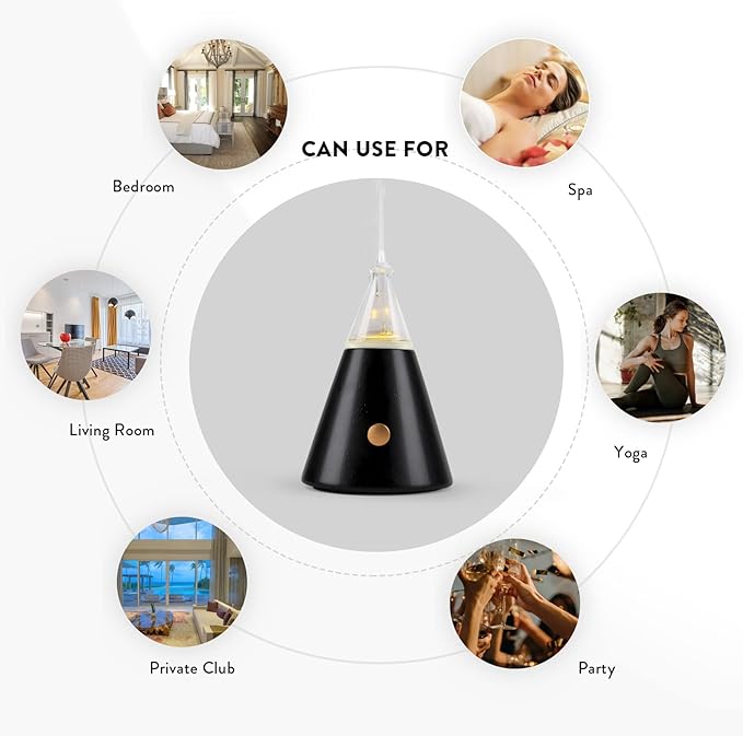 Professional Waterless Essential Oil Diffuser, Glass &Wood Aroma Oil Nebulizer with Cold Air Diffusion Technolgy, Essential Oil Scent Atomizing Machine for Home/Spa－Super Quiet
