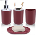 Red Bathroom Accessories Set, 4-Piece Plastic Bathroom Set with Soap Dispenser, Toothbrush Holder, Rinse Cup & Soap Dish, Bold Red Bathroom Decor for Home