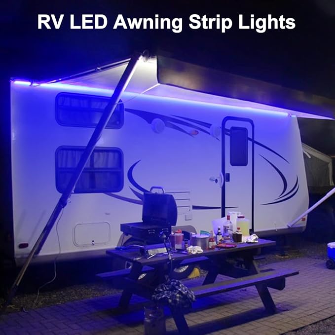 RV Underglow Led Light Kit, 12V 16.4FT RV Awning LED Light Strip, Waterproof Exterior Underbody Lighting for Camper Motorhome Travel Trailer Concession Stands Food Trucks, Blue