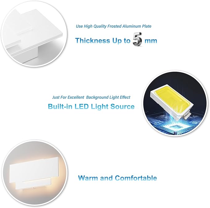 Ralbay 36W LED Modern Wall Sconce Matte White Aluminum Minimalist Indoor Wall Lamp for Bedroom & Hallway, 2700-3000K Warm White, Hardwired Non-Dimmable