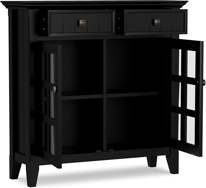 SIMPLIHOME Acadian Solid Wood 48 inch Wide Storage Bench that Seats 2 and 36 inch Wide Storage Cabinet in Black for the Living Room, Entryway, and Family Room, Transitional Style