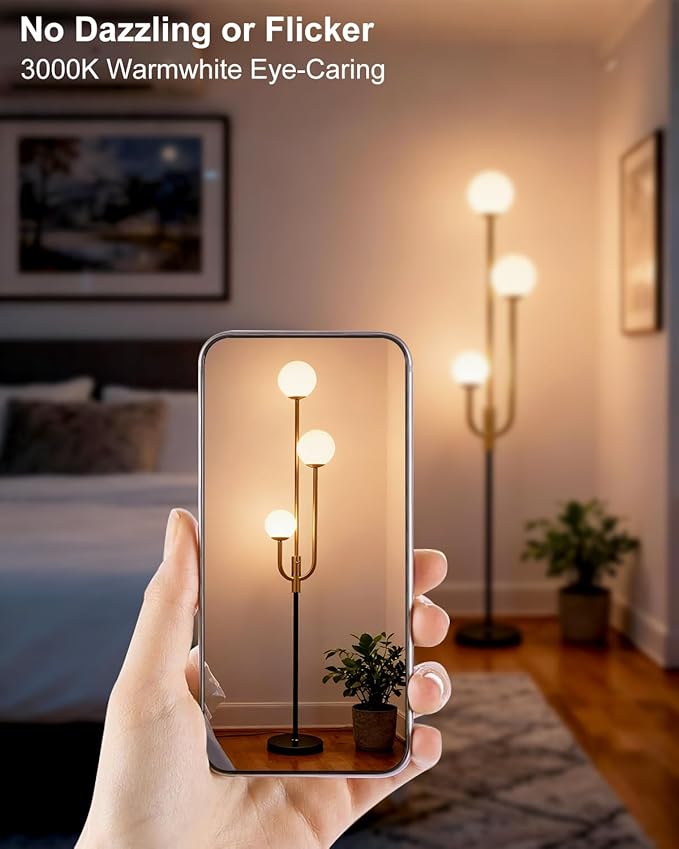 Lightdot 66IN Globe Floor Lamp 3-Lights Vintage Floor Lamps with 3000K Warm White Bulbs Included for Wedding Party Modern Tall Standing Lamp for Living Room/Bedroom-Gold & Black