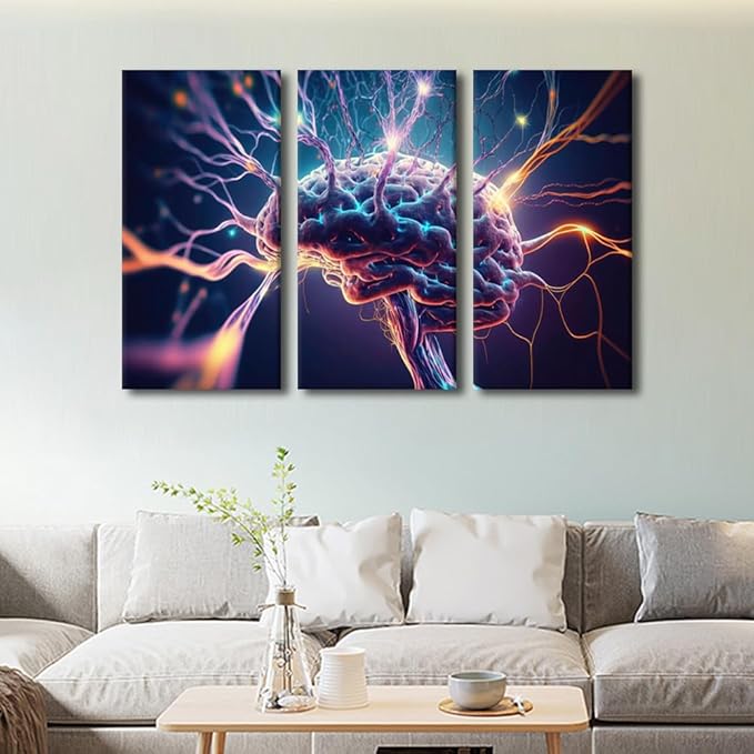 3 Pieces AI Canvas Wall Art Digital Informational Wall Art for Home Office Decoration, Modern Artwork Framed Wall Art Cloud Service Prints Wall Art for Room Decor, 42" Wx28 H
