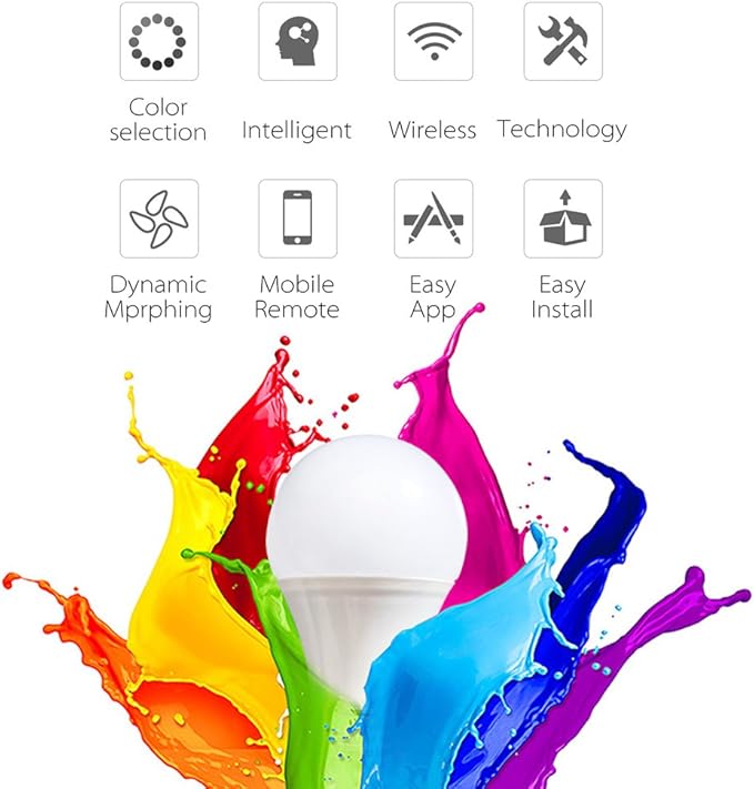 AvatarControls Wifi Smart LED Bulb,E26 6.5W Dimmable RGB Multi-color Changing Home Light,Compatible with Alexa/Google Assistant,Supports Remote Control ON/OFF/Color Switch via Android/iOS App